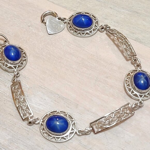 14KT GF bracelet, white gold filled GF with blue stone cabachons, filigree detai - Picture 2 of 4